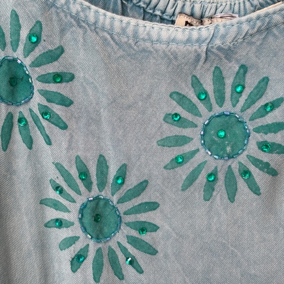 Raya Sun Sundress Women's Size Medium Teal Rhinestone Embellished Coastal Pool - Picture 4 of 12